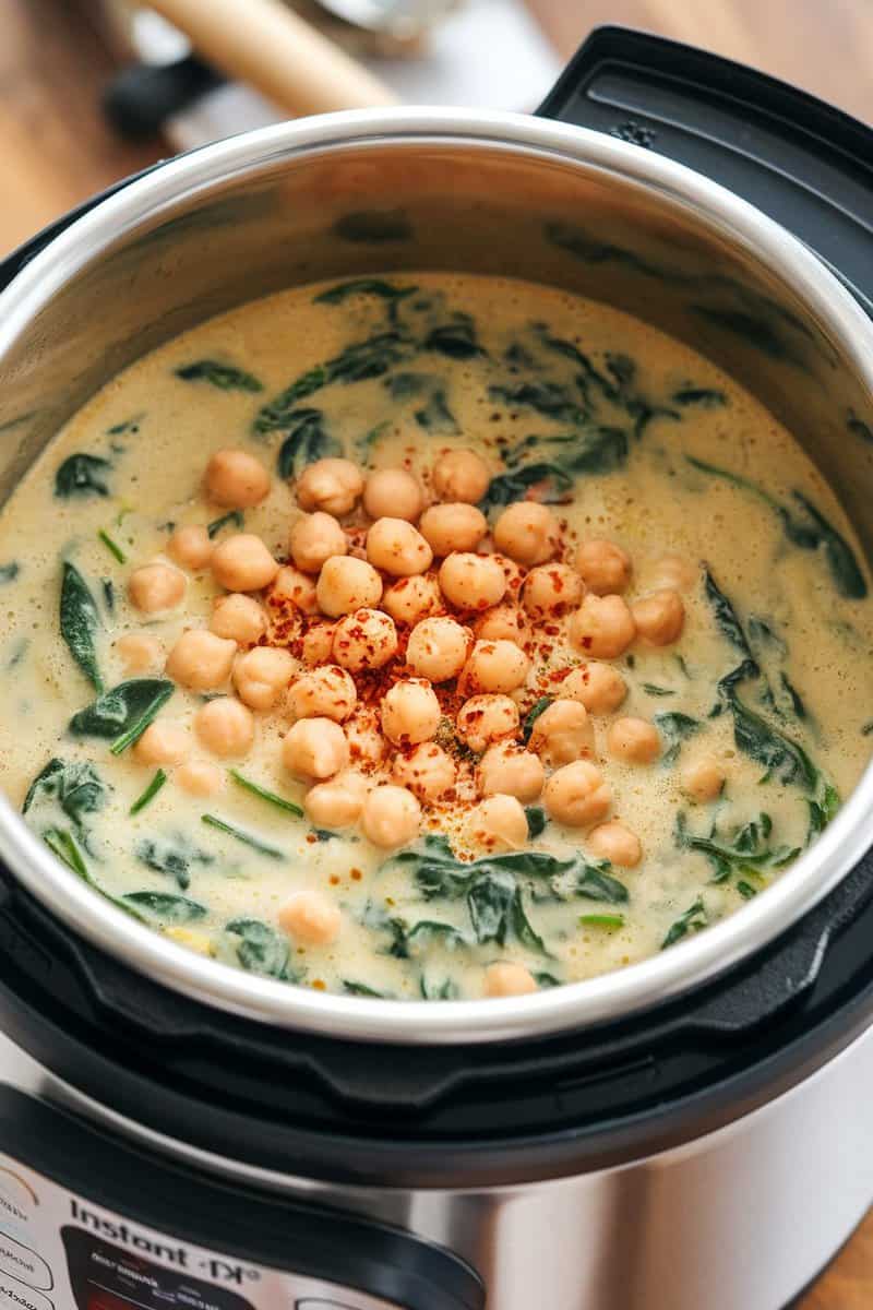 Chickpea and Spinach Coconut Soup in an Instant Pot