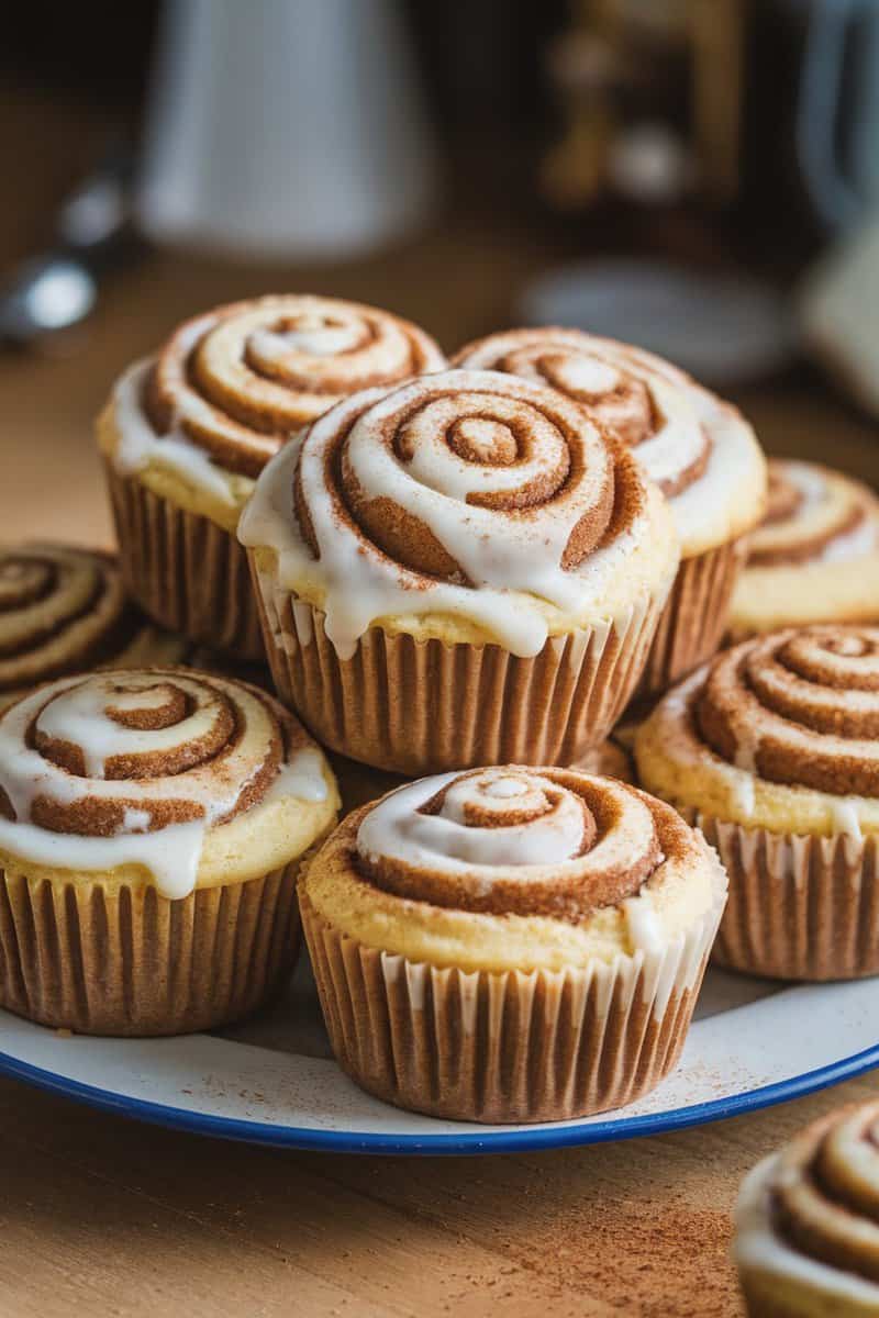 Delicious cinnamon roll muffins topped with a sweet glaze