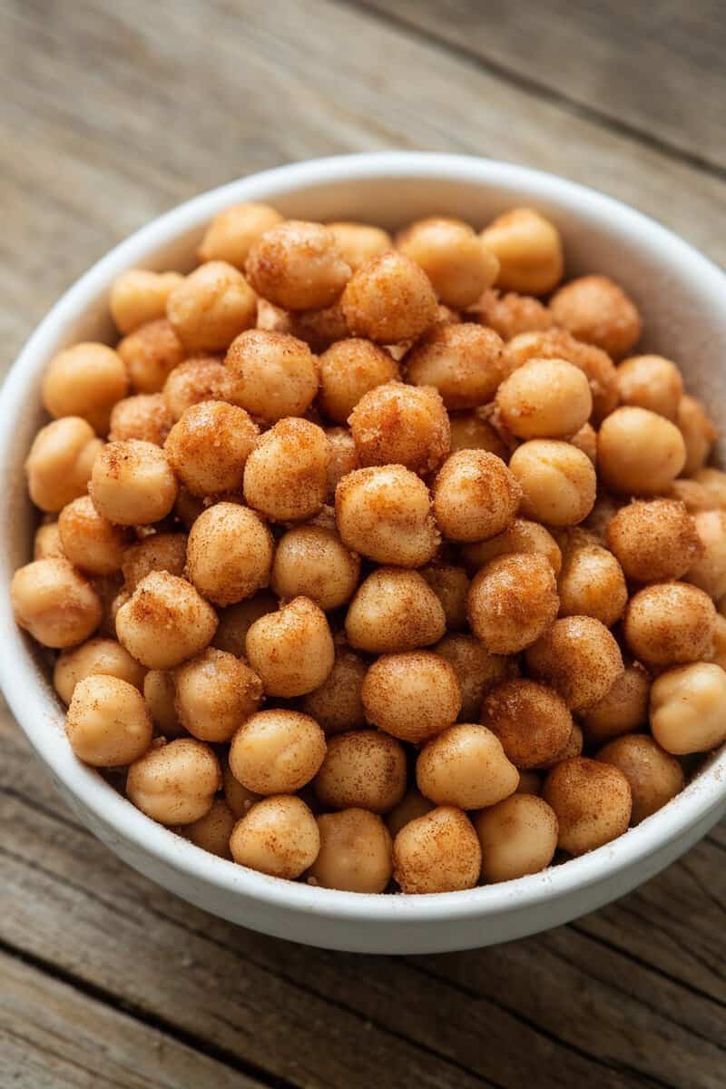 A bowl of cinnamon sugar roasted chickpeas.