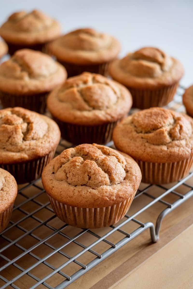 Freshly baked cinnamon apple muffins cooling on a wire rack