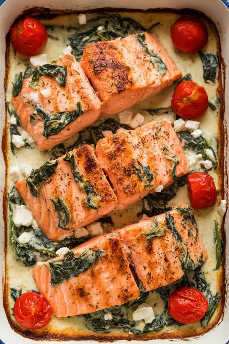 Creamy Spinach and Feta Salmon Bake