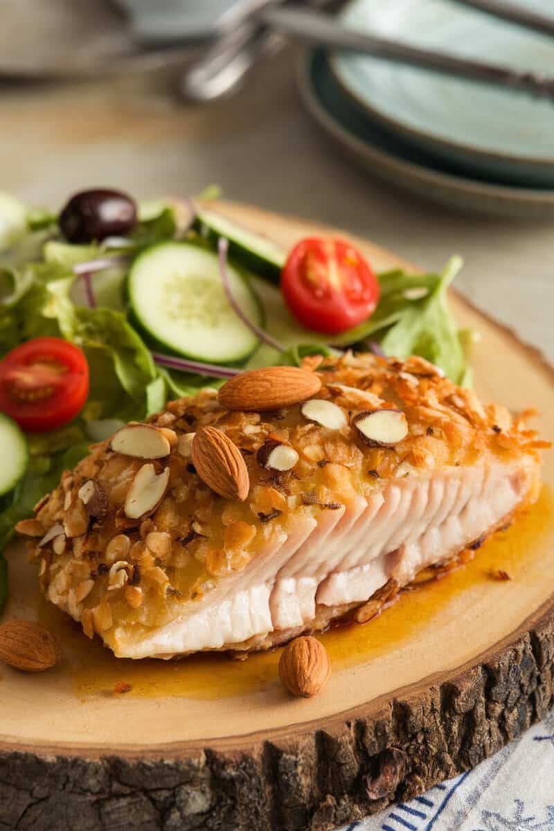 Crispy Almond-Crusted Sole with a fresh salad