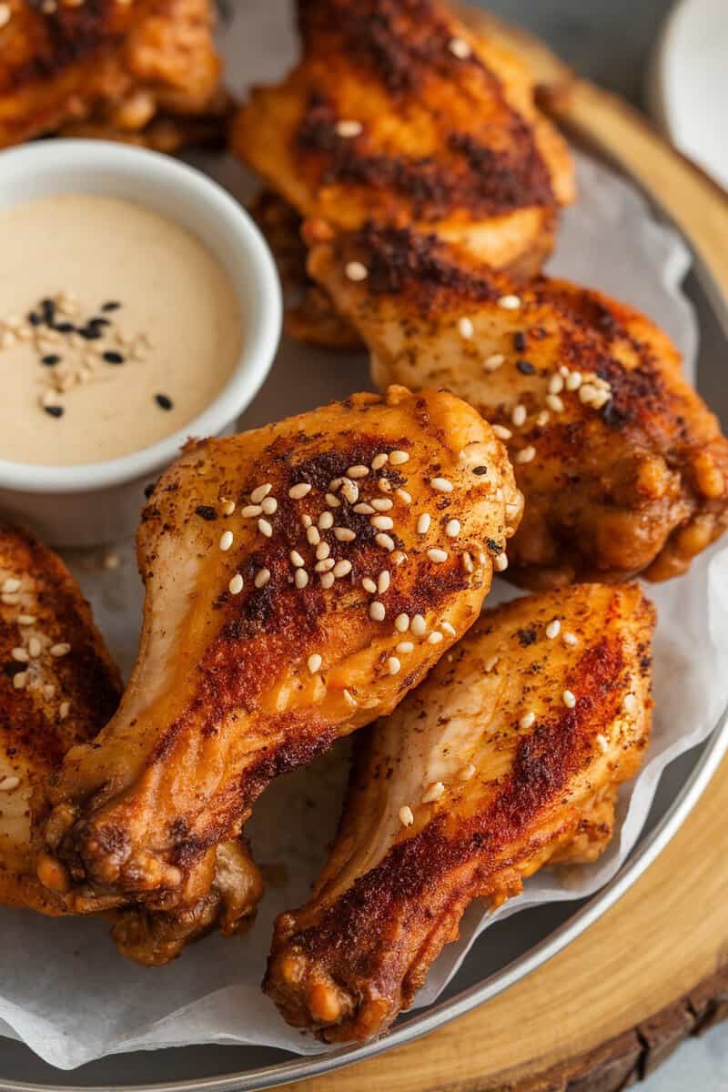 Five-Spice Chicken Wings served with a dipping sauce