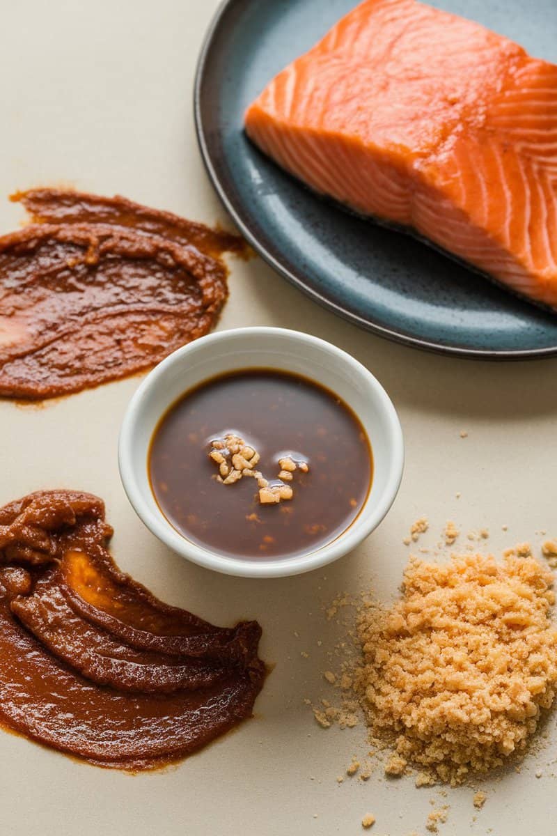 Ingredients for Miso and Brown Sugar Teriyaki Salmon