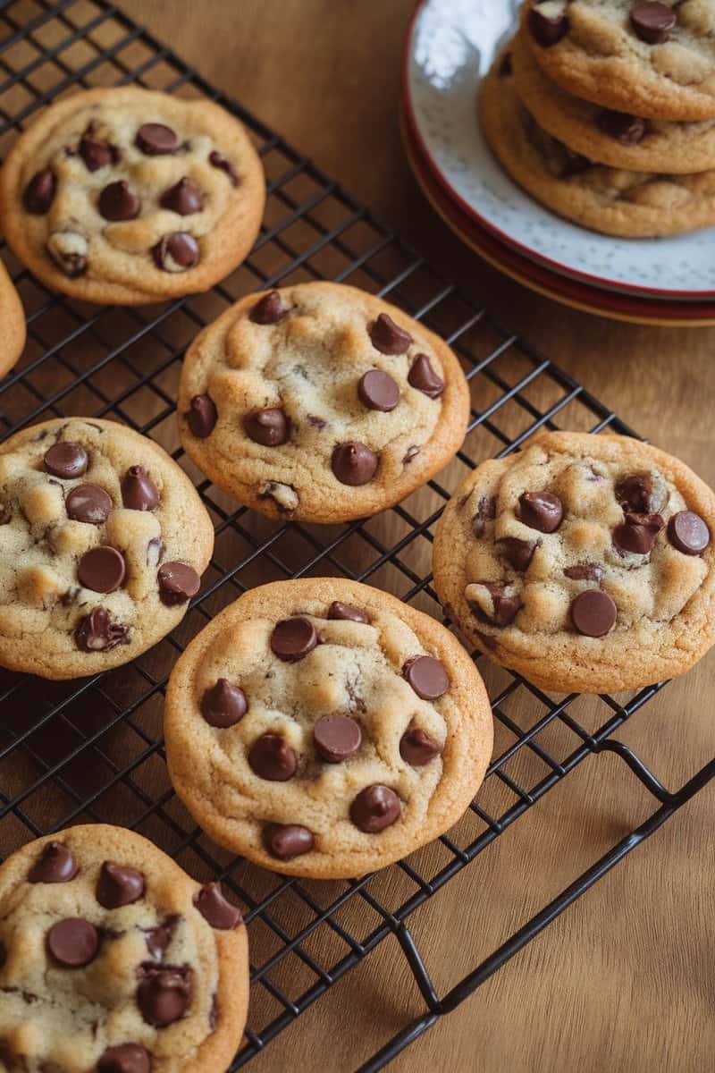 Plate of freshly baked chocolate chip cookies