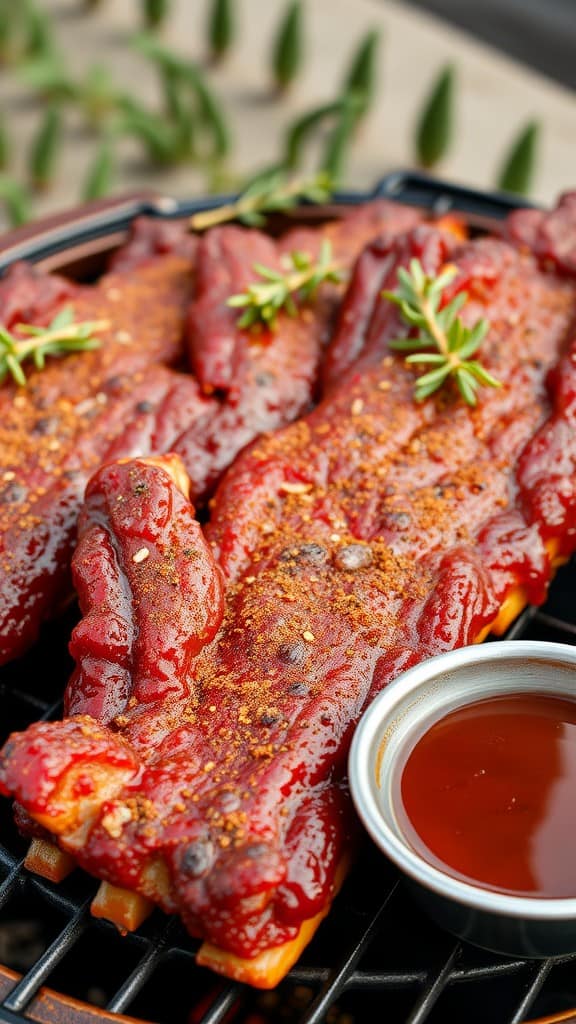 Delicious spicy pork ribs with a rich barbecue sauce and herbs.