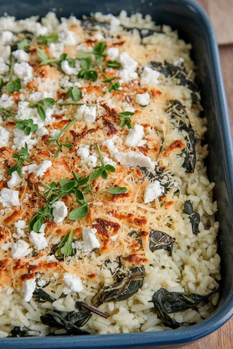 Spinach and Feta Rice Bake dish