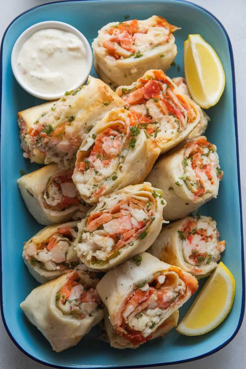 Stuffed flounder rolls served on a plate