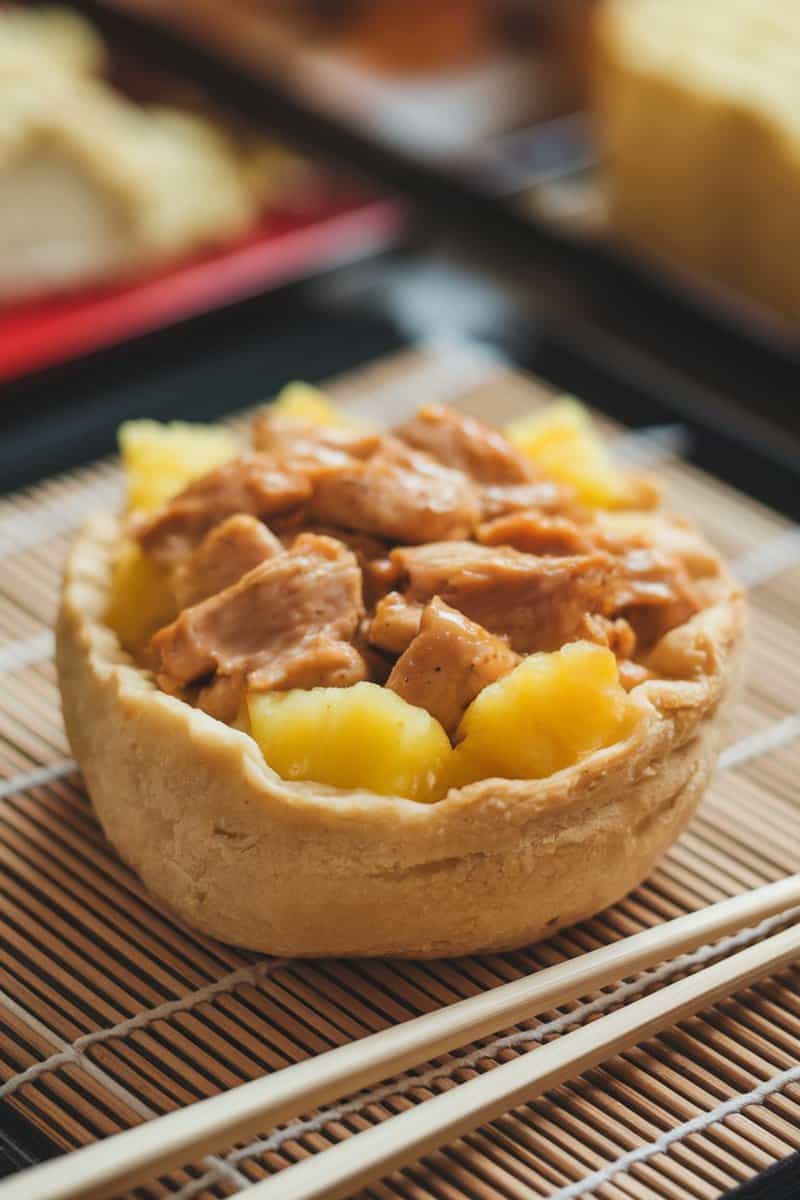 A delicious teriyaki chicken and pineapple pudgy pie.