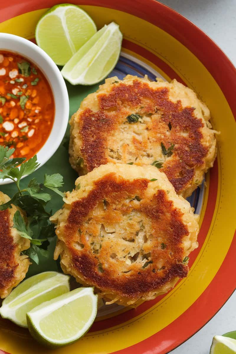 Delicious Thai spiced fish cakes with lime and chili sauce