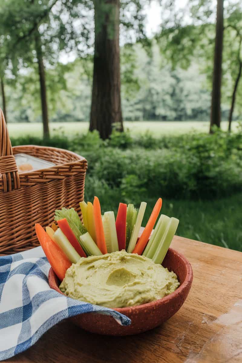 Veggie sticks served with a creamy avocado dip