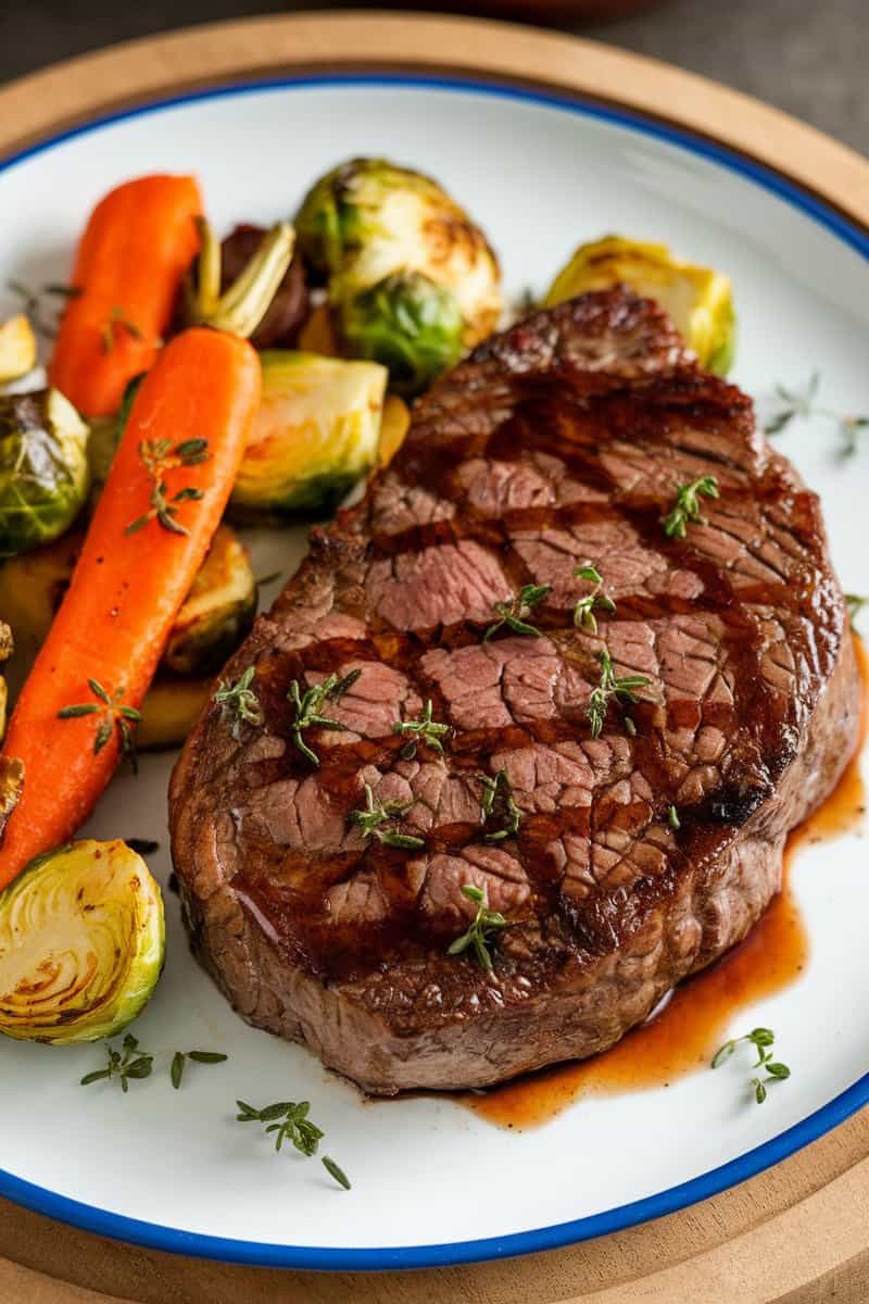 Balsamic Glazed Round Steak with Roasted Vegetables