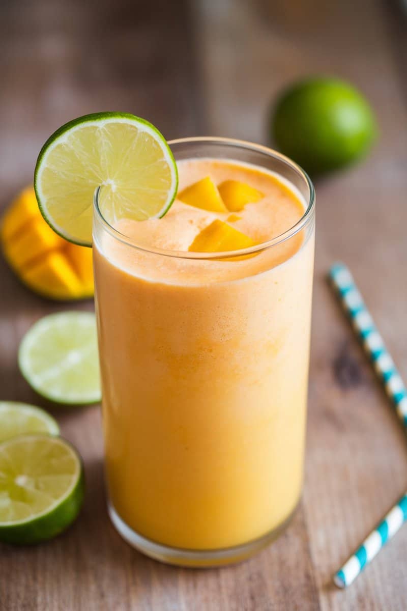 A delicious and refreshing mango smoothie with coconut water and lime.