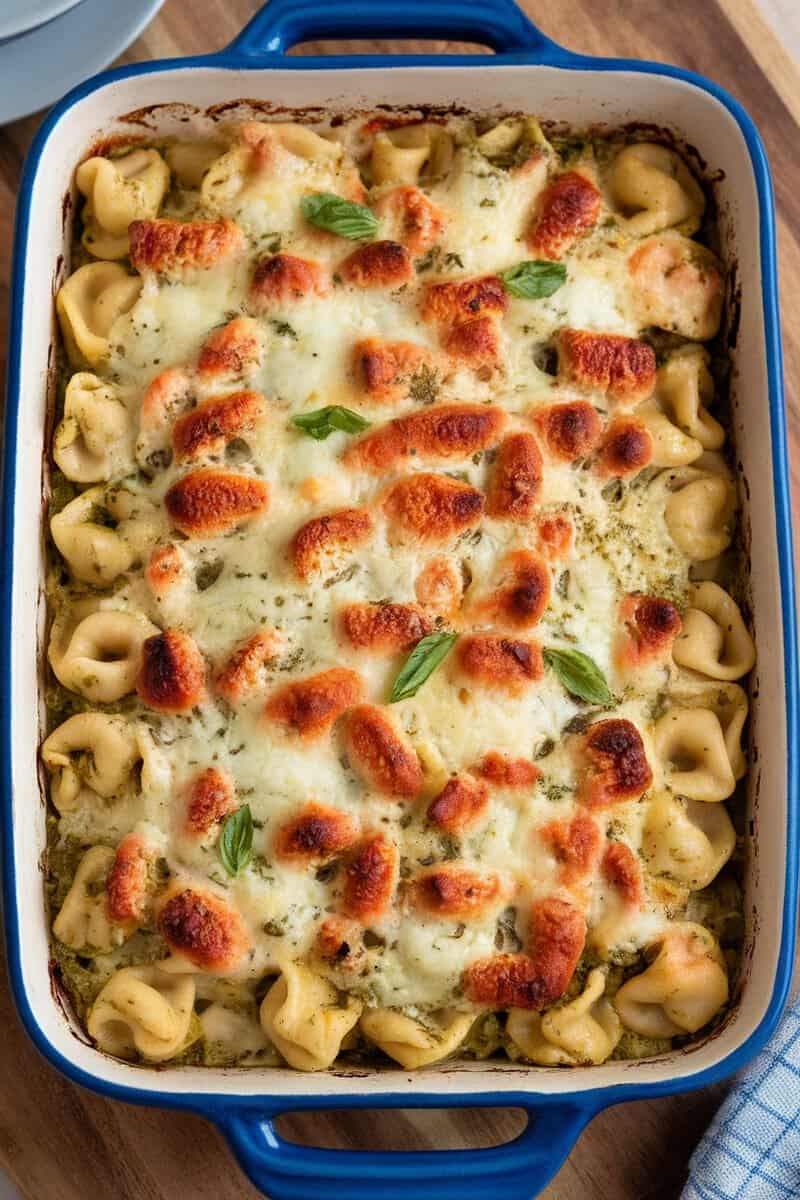 Pesto Chicken Tortellini Bake